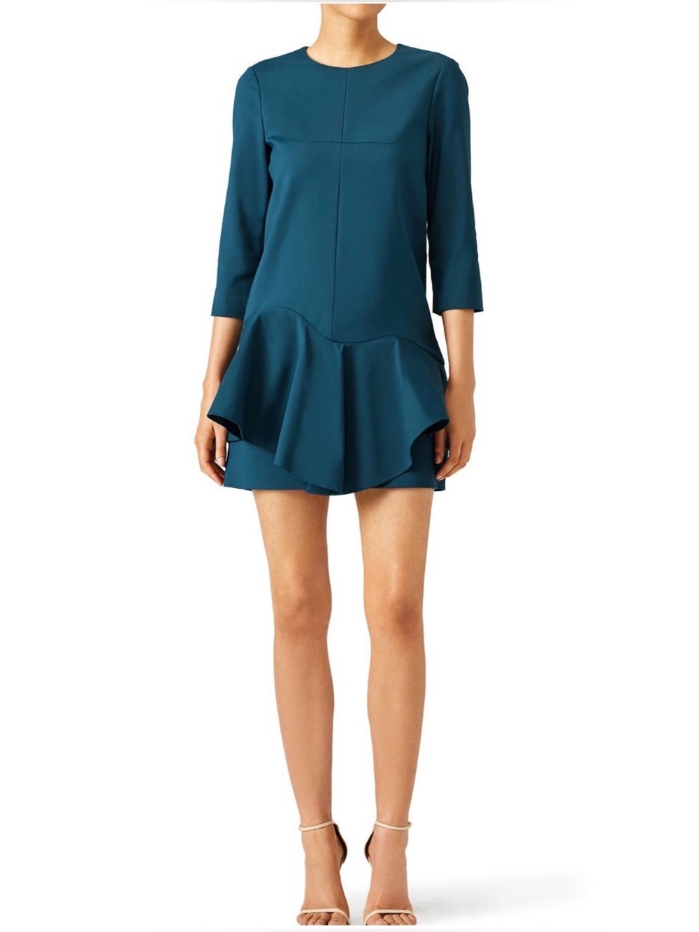 Tibi - Agathe Ruffle Teal Long-Sleeve Mini Dress